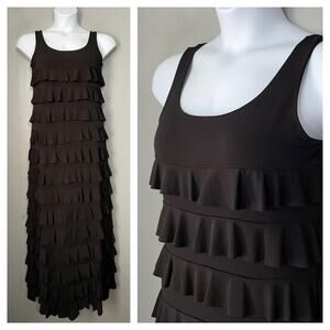 Dark Black Maxi Dress Size S M Sleeveless Tiered Ruffle Whimsigoth Romantic Fair